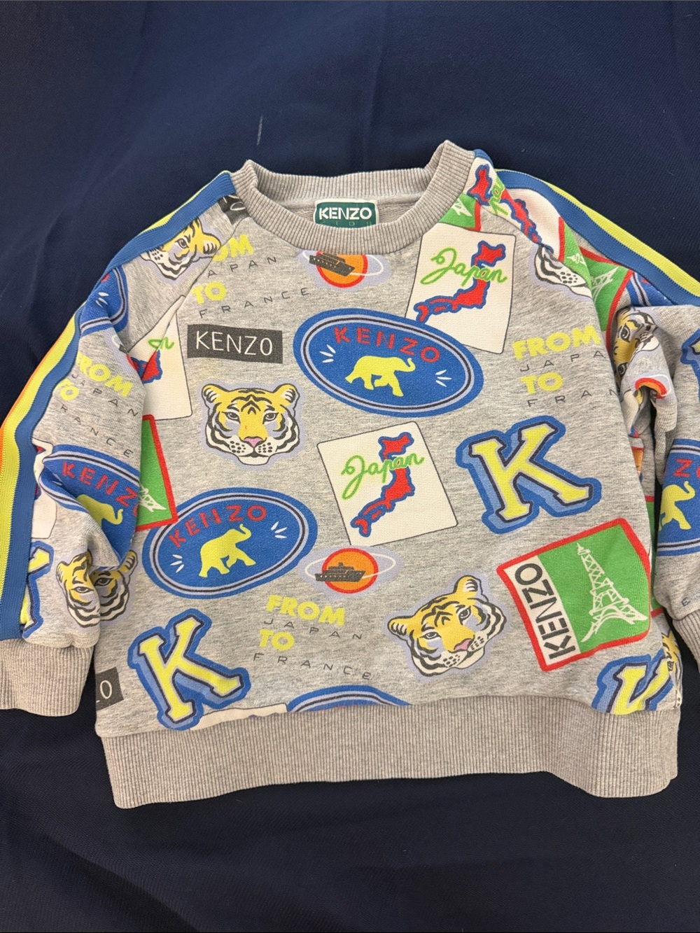 Kenzo Kids Grey Sweatshirt with Multicolor Blue, Yellow, Red & Green Graphics
